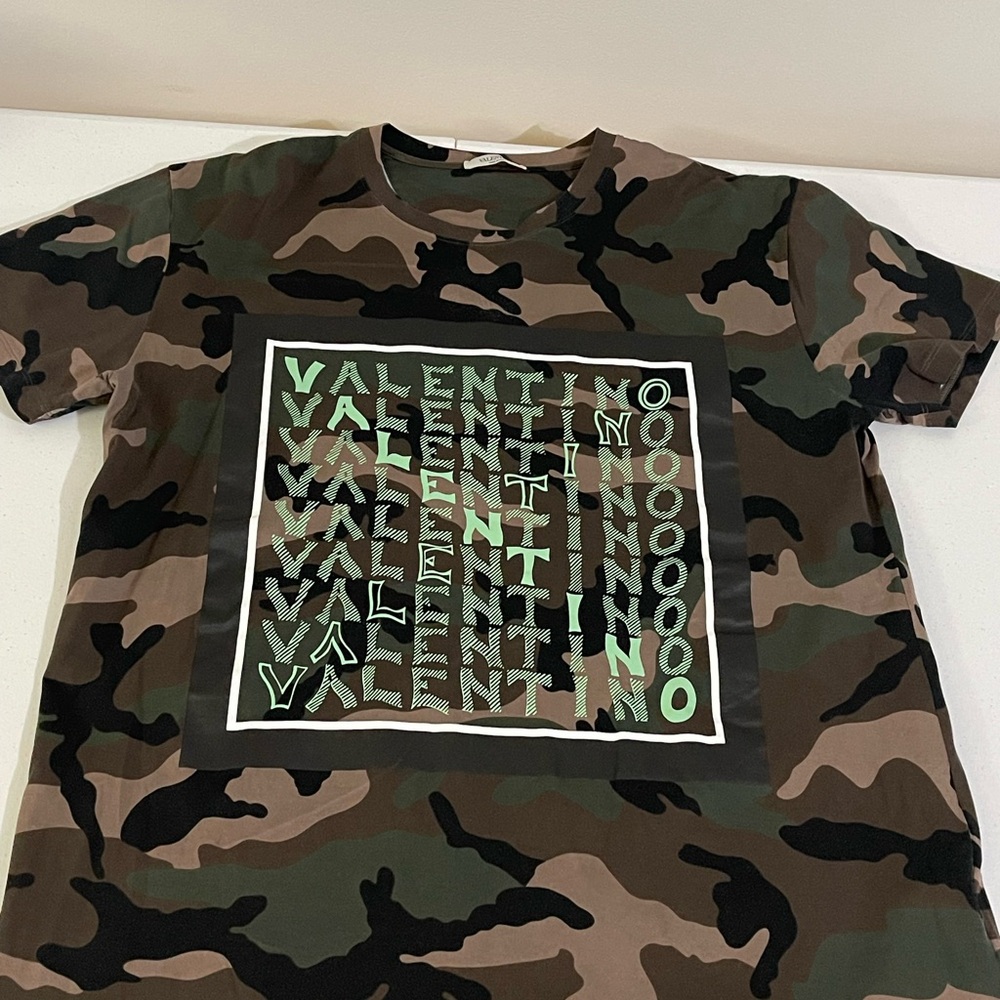 Valentino Green and Brown Camouflage Short Sleeve Tee
